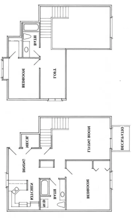 A black and white image of two floor plans of a house.